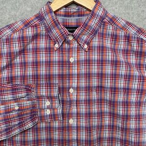 TRICOTS ST RAPHAEL Mens XL Plaid Button‎ Down LS Casual Shirt Orange Purple